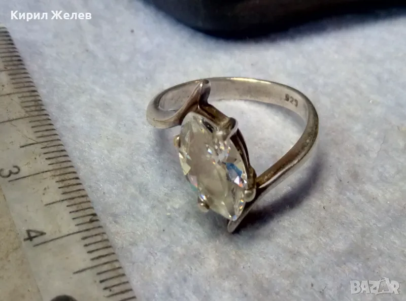 КРАСИВ СКЪПОЦЕНЕН СРЕБЪРЕН ПРЪСТЕН СРЕБРО 925 с ГОЛЯМ ИСКРЯЩ ФАСЕТИРАН ПЛАНИНСКИ КРИСТАЛ 47536, снимка 1