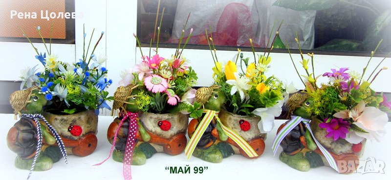 Костенурка с пролетни цветя, снимка 1