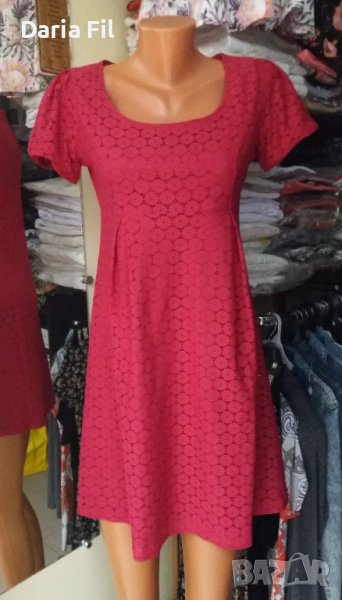 Рокля цялата от английска дантела в малинов цвят, снимка 1