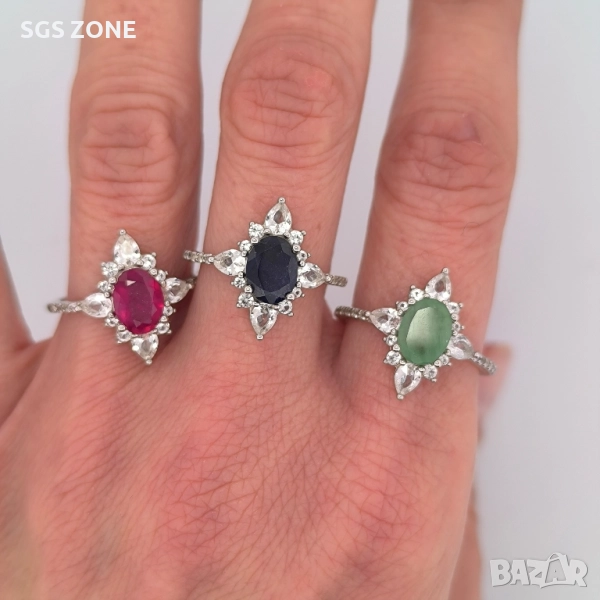 сребърен пръстен с РУБИНИ, САПФИРИ и ИЗУМРУДИ, снимка 1