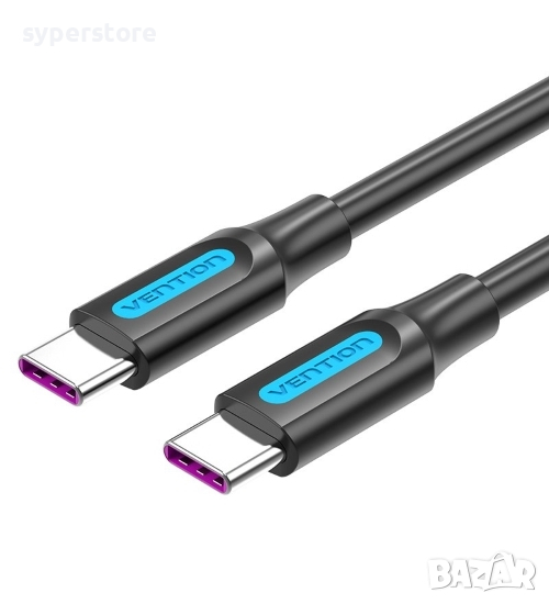 Кабел USB3.1 Type C Мъжко - Мъжко 0.5m Черен Vention COTBD 5A Fast Charging Cable USB Type C M/M, снимка 1