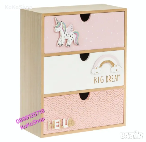 Дървена кутия с три чекмеджета-21х10х27 см./Органайзер за бюро/, снимка 1