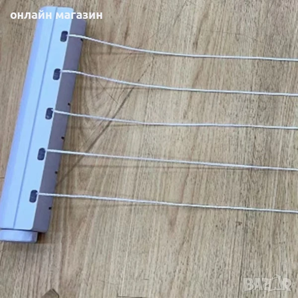 Прибиращ се простор за дрехи с 5 въжета и куки - Максимална дължина 4 метра, бял, снимка 1