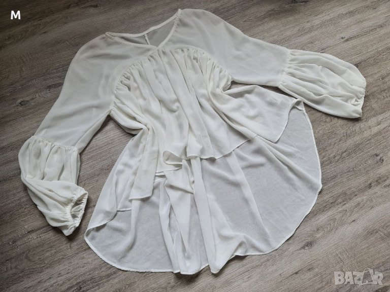 Бяла изчистена ефирна риза / туника / блуза, снимка 1