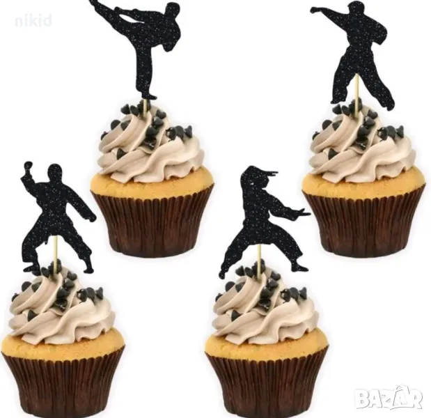 12 бр Карате Бойни изкуства  картонени топери топер украса мъфини кексчета торта декор, снимка 1