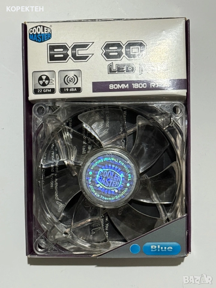 Вентилатор Cooler Master 80mm 3pin Син LED, снимка 1
