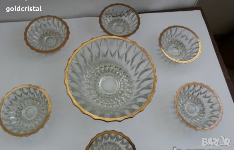 Ретро кристални купички с златен кант, снимка 1