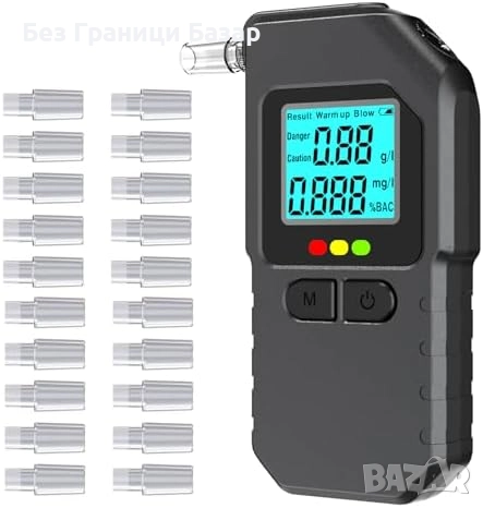Нов Портативен алкотестер с LCD дисплей, висока точност и 20 накрайника, снимка 1