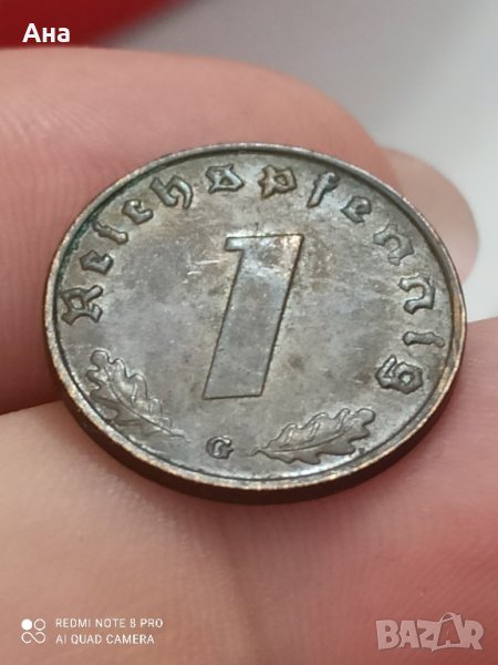 1 пфенига 1939 г G Трети райх
Продадена 
, снимка 1