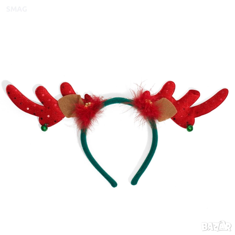 Коледни еленски рога с камбанки_1041220, снимка 1