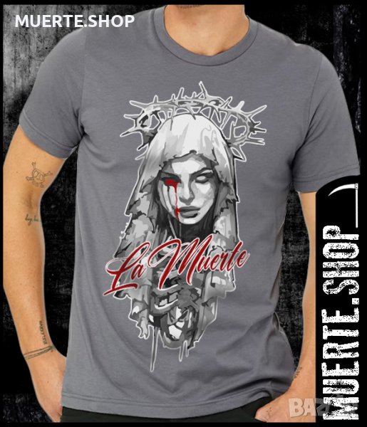 Сива тениска с щампа HOLY SINNER, снимка 1