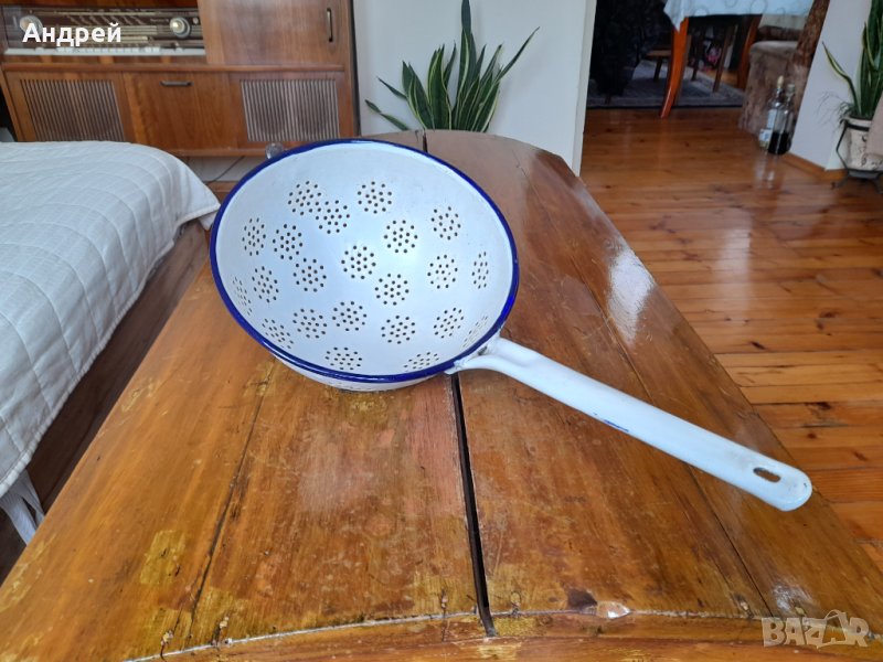 Стар емайлиран гевгир,цедка #4, снимка 1