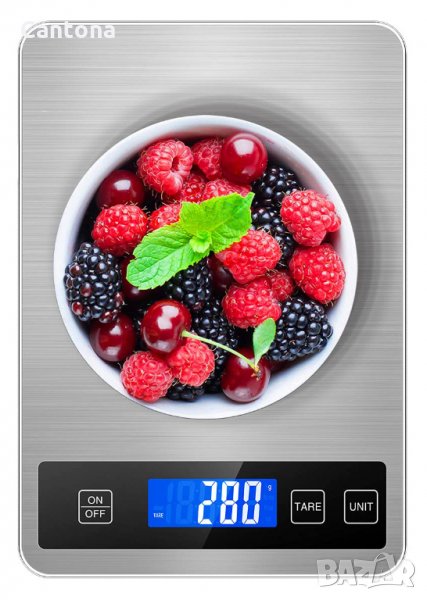 Акумулаторна цифрова кухненска везна 15 кг/1g, LCD дисплей с осветяване, неръждаема стомана, закален, снимка 1