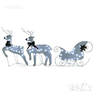vidaXL Коледна украса елен и шейна, 60 LED, за открито, бяло（SKU:342682, снимка 1