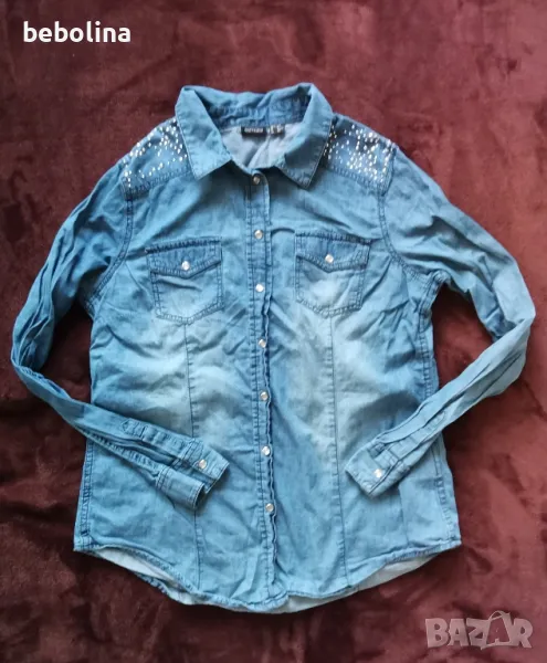 Дамска дънкова риза с камъни, снимка 1