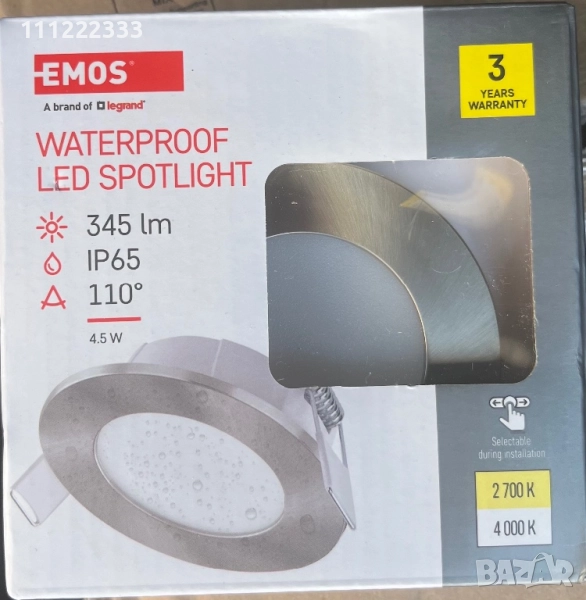 LED Спот лампа EMOS Waterproof IP65 – 4.5W, 345lm 2700/4000(10 броя налични), снимка 1