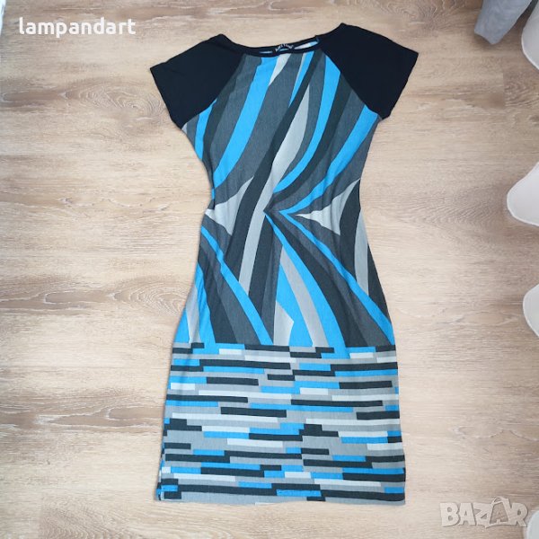 Дамска рокля в сиво, черно, синьо, снимка 1