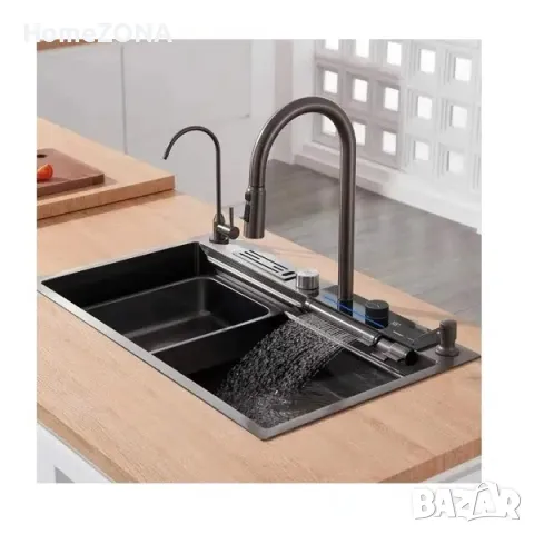 Мивка за кухня Bliote 3, пиано бутони, водопад и Smart смесител