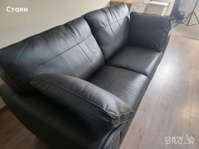 Черен кожен диван тройка Sona, снимка 10 - Дивани и мека мебел - 53730558