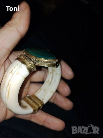 Стара ретро женска гривна слонова кост и ахат , снимка 6 - Антикварни и старинни предмети - 53647213