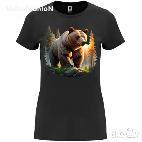 Нова дамска тениска с щампа Мечка в черен цвят, снимка 1