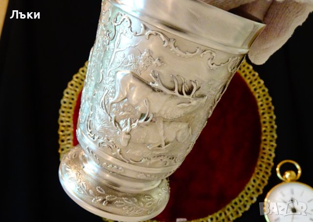 Бокал от калай с ловец и елени 10 см. , снимка 7 - Антикварни и старинни предмети - 41694858