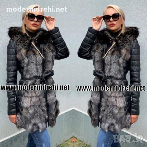 Дамско кожено яке естествена агнешка кожа и лисица код 230, снимка 1 - Палта, манта - 34299202