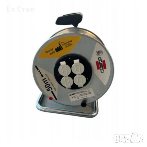 Електрически удължител с макара KraftRoyal 50m — здрава поцинкована конструкция, снимка 7 - Аксесоари и консумативи - 53567019