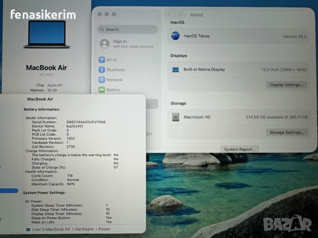 13.3' Apple MacBook Air M1 2020 Space Grey - 16GB RAM/256GB SSD/Бат 100 цик, снимка 6 - Лаптопи за работа - 52872863