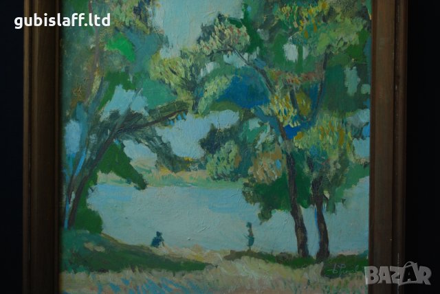 Стара картина, пейзаж, Б.Русенов, 1993 г., 48х48 см., снимка 2 - Картини - 34670583