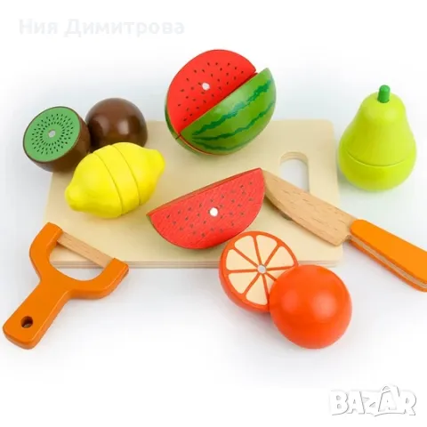 Дървени магнитни плодове и зеленчуци за рязане в касетка