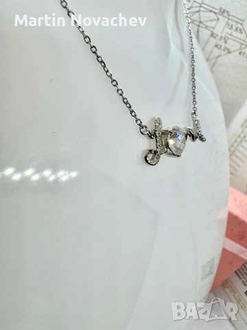 Сребърно колие с мойсанит (Диамант) 1 карат, снимка 4 - Колиета, медальони, синджири - 53331609