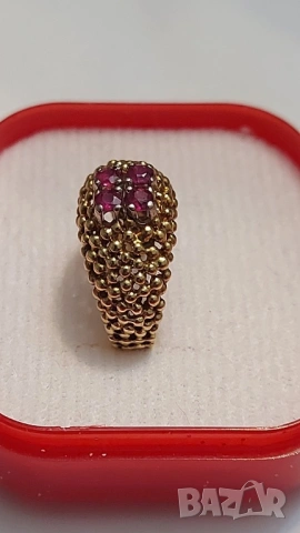 Старинен златен пръстен с естествени рубини, снимка 3 - Пръстени - 53177339
