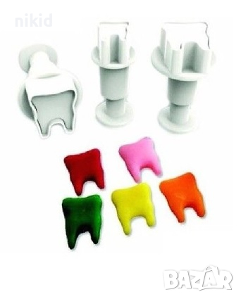 3 бр Зъб Зъбче резци с бутало резец форма пластмасови форми за фондан тесто сладки