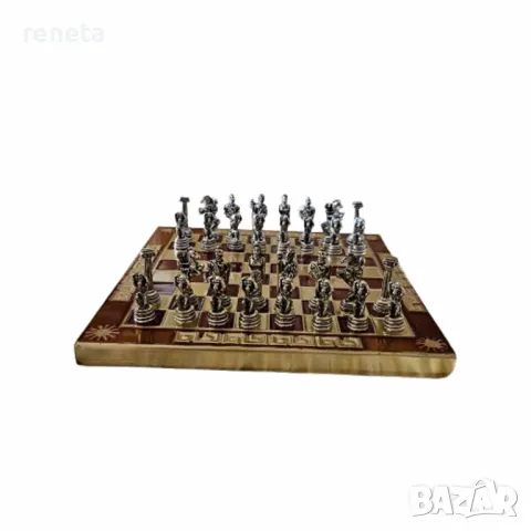Шах Атласи, Метална дъска, метални фигури, Цвят карамел, 15х15 см, снимка 1