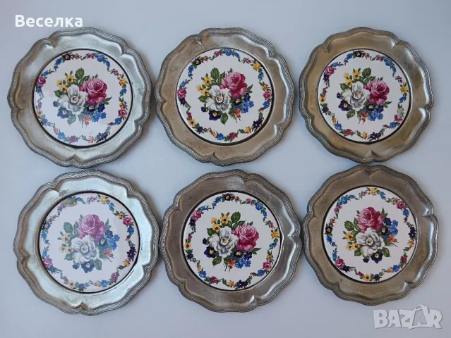 6 бр. калаени чинийки с порцеланови плочки