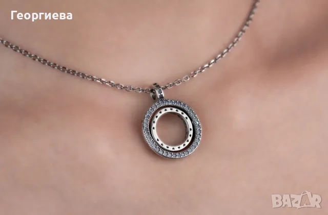 Колие на Пандора с въртящи рингове и сърца 