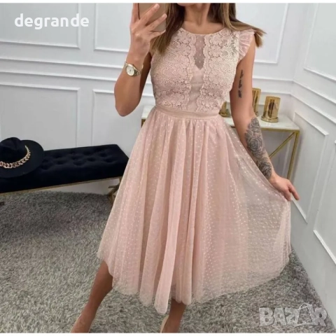 Дамска тюлена рокля в черно и пепел от рози