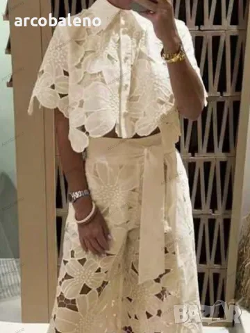 Дамски едноцветен секси комплект с широки крачоли от две части, 5цвята , снимка 3 - Комплекти - 48326901