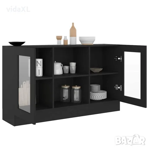 vidaXL Шкаф витрина, черен, 120x30,5x70 см, инженерно дърво, снимка 7 - Бюфети - 56147831