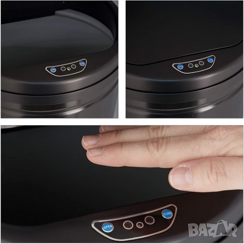 Relaxdays Кош за боклук 50 л, със сензор, автоматичен капак, стомана, 80 см височина, 30 см диаметър, снимка 5 - Други - 39956613