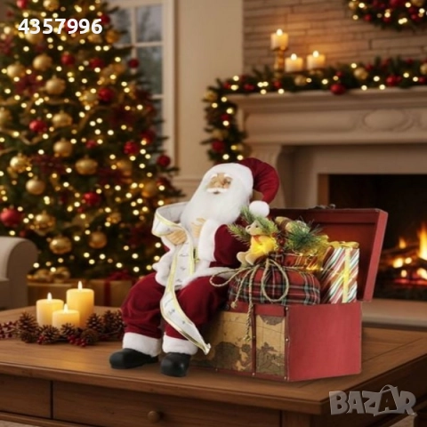 Коледна фигура Дядо Коледа в Сандък с Подаръци, Звук и LED, снимка 2 - Декорация за дома - 52394238