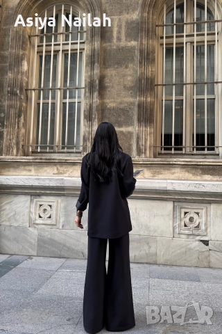 Дамски елегантен костюм – сако и широк панталон, снимка 3 - Костюми - 52792768