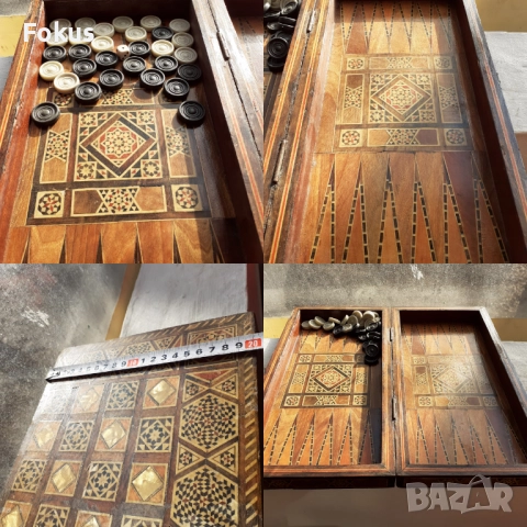 Уникална стара колекционерска табла шах игра интарзия, снимка 4 - Антикварни и старинни предмети - 52335562