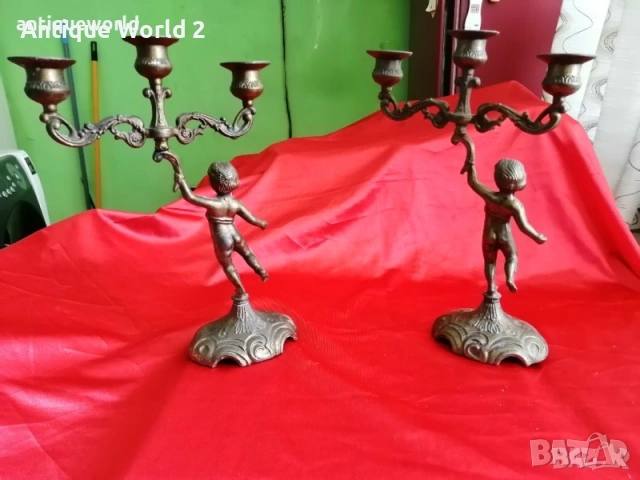 Комплект БАРОКОВИ Свещници Тройки ,Момченце, снимка 7 - Антикварни и старинни предмети - 53196457