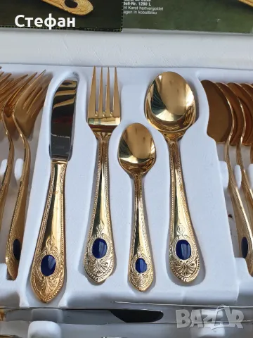 Комплект позлатени прибори, снимка 7 - Антикварни и старинни предмети - 50310371