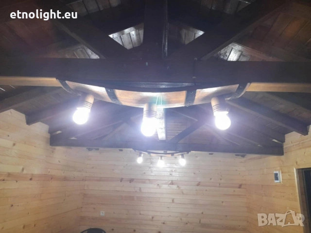 Полилеи от автентични рестарирани бъчви с ръчно изработени дървени чашки, снимка 16 - Полилеи - 48942453