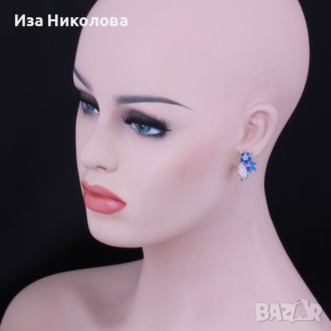 Сребърни обици със сапфир, снимка 2 - Обеци - 41304022