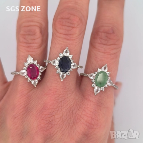 сребърен пръстен с РУБИНИ, САПФИРИ и ИЗУМРУДИ
