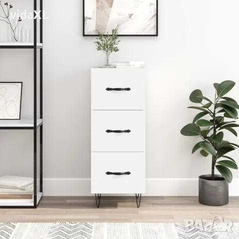 vidaXL Сайдборд, бял, 34,5x34x90 см, инженерно дърво, снимка 2 - Бюфети - 56147923